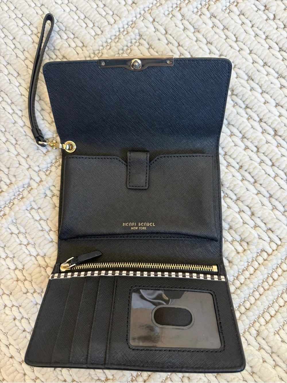 henri bendel Black Leather Wristlet Clutch with Gold Plaque - Picture 3 of 4
